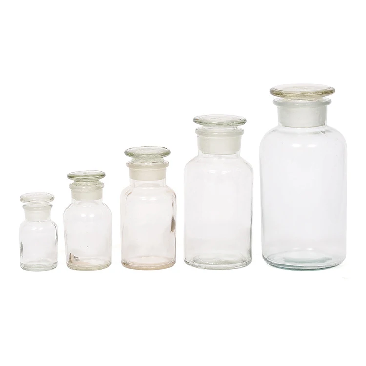 Small 30ml Clear Reagent Glass Bottle with Wide Grinding Glass for Chemical Solid Substance