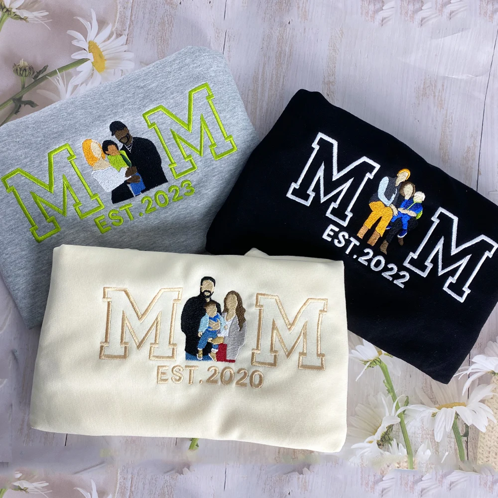 Mama Custom Hoodie Unisex Spring Sweatshirt Family Photo Embroidery 1 Piece Knitted Fabric Crew Neck Regular Fit 400 Grams