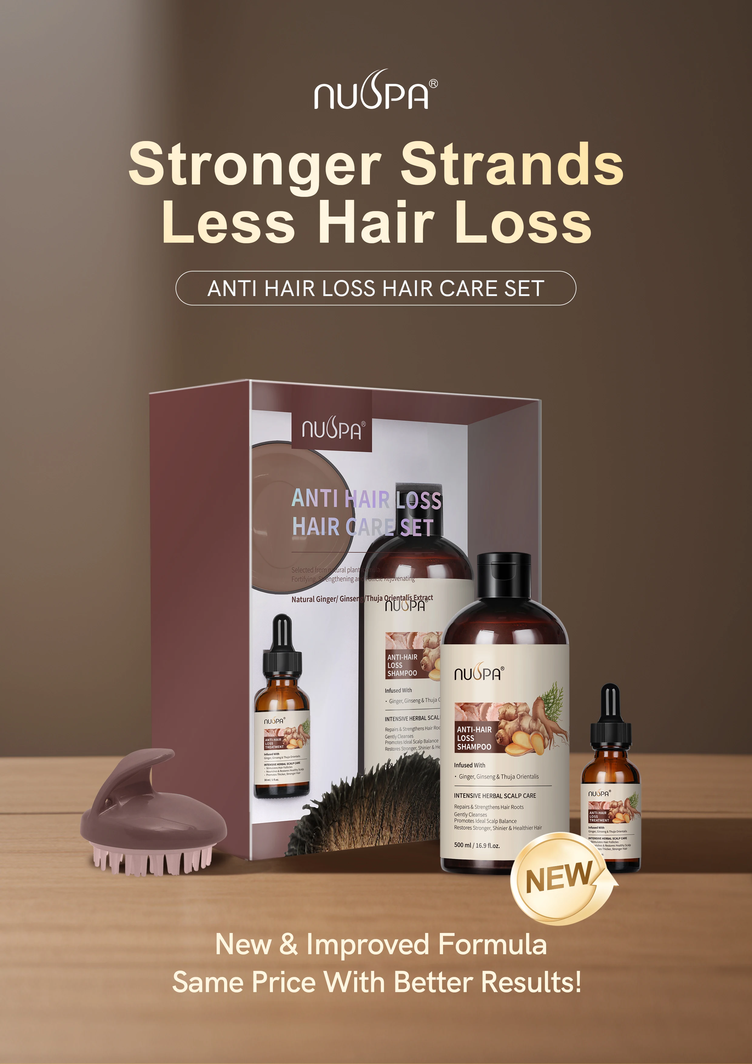 Nuspa Private Label Ginger Extract Hair Growth Care Set Herbal Shampoo Hair Serum Prevents Loss For Women Men