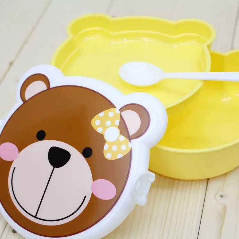 Wishome Brand Food Storage Container with Spoon,Lovely Cartoon Plastic Children Lunch Box