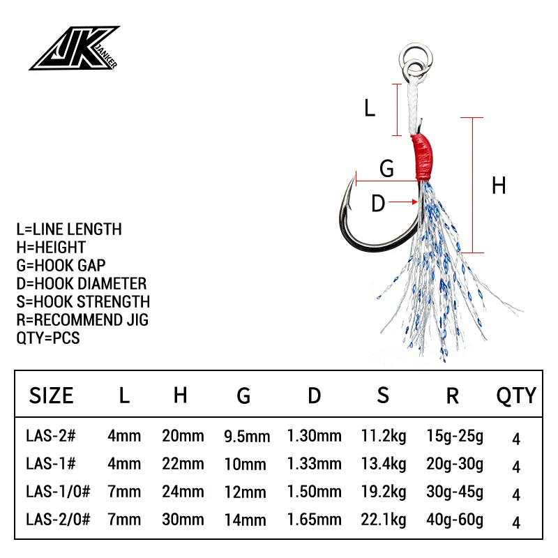 JK 2024 High Quality Shore Jigging Light Assist Hook Made Of High Carbon Steel Fishing Hook Very Sharp Hook Tip For Saltwater