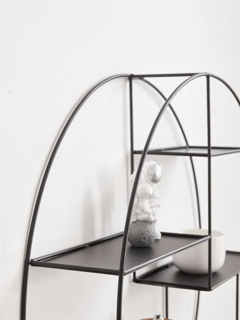 Nordic modern oval black metal wire wall floating shelf living room furniture manufacturer online store