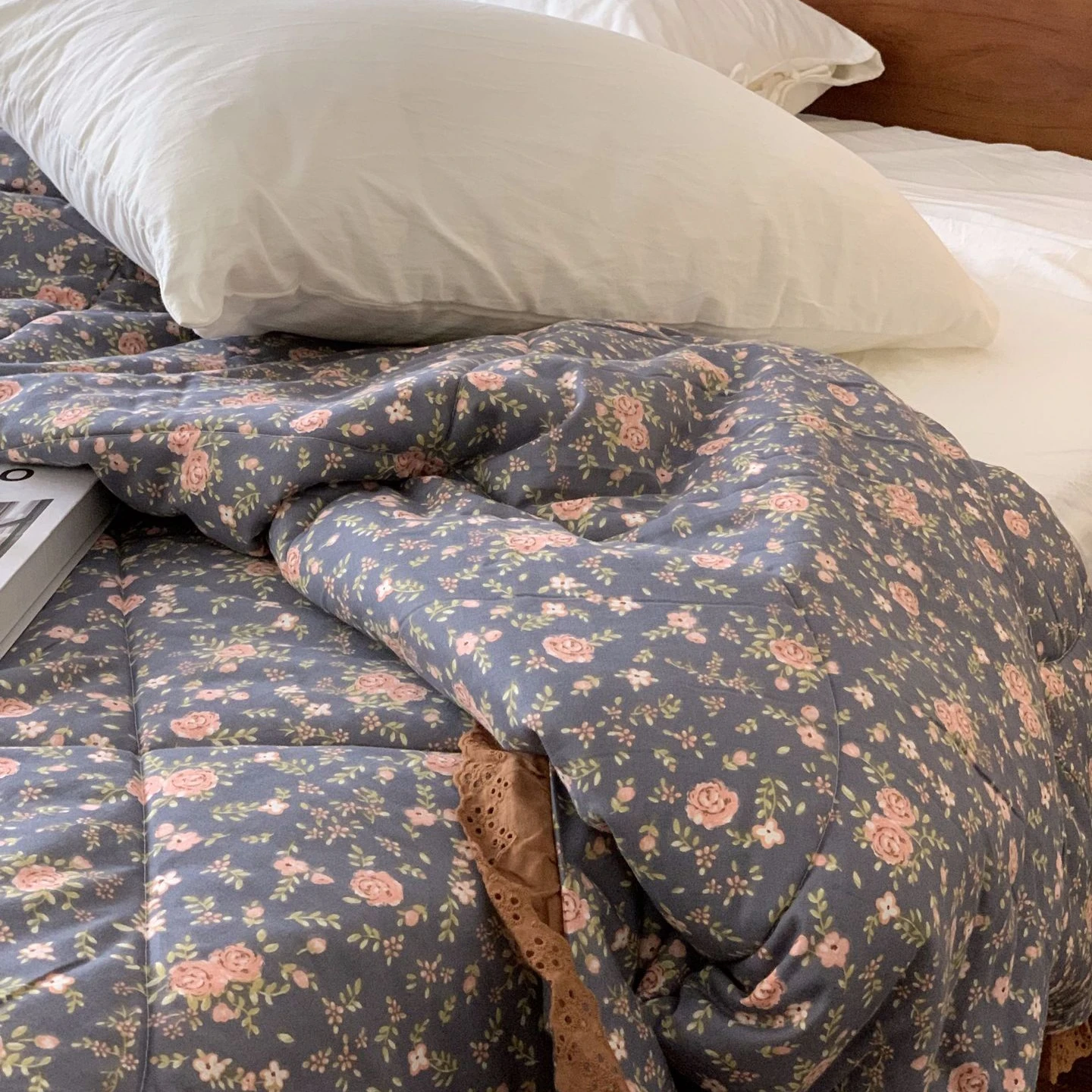 Luxury French lace 100% cotton double layer yarn Spring and autumn quilt vintage floral gauze Machine washable quilt hot sale