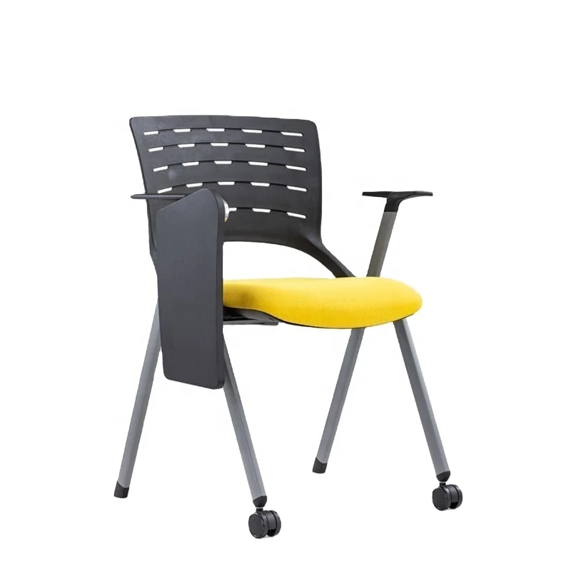 foldable mesh training  chair for conference room with writing board and four wheels