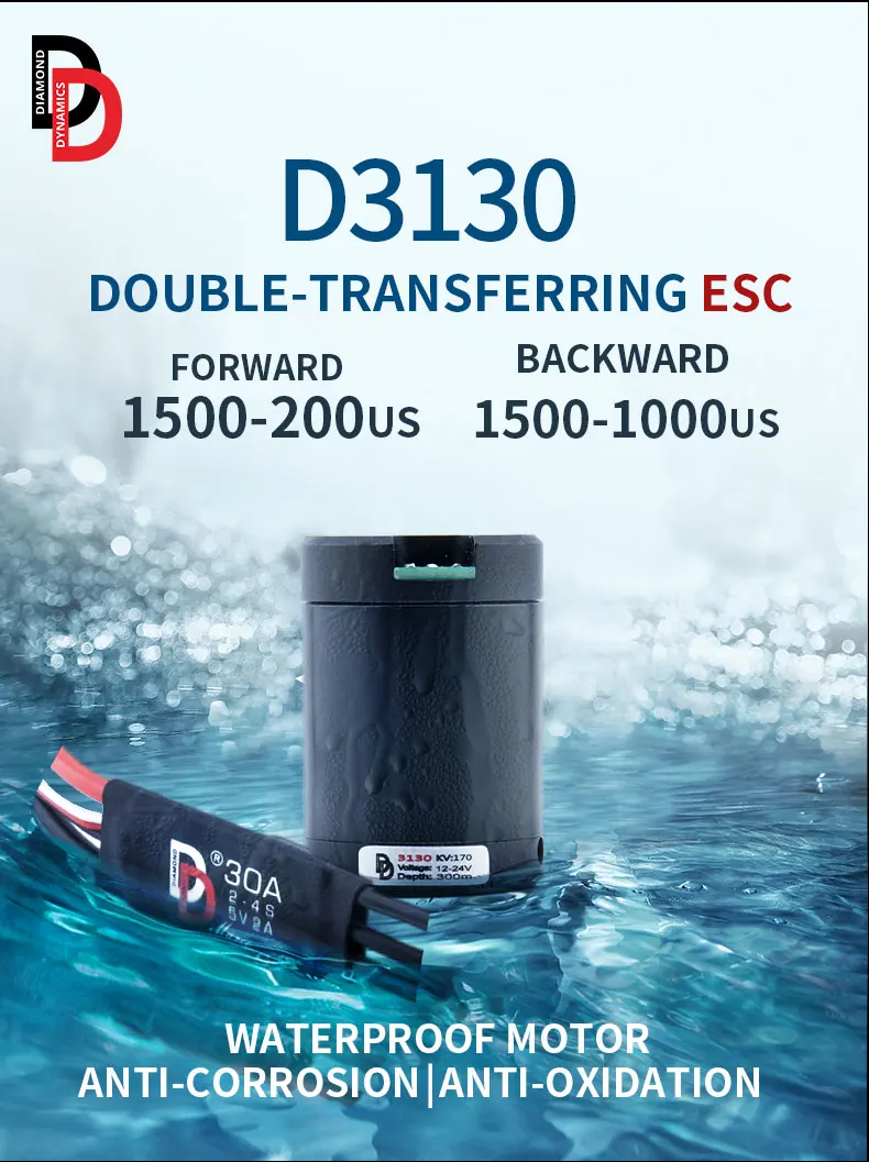 DD3130 170KV Underwater Thruster Waterproof Motor with 30A ESC Controller for Robotics / Boat Model