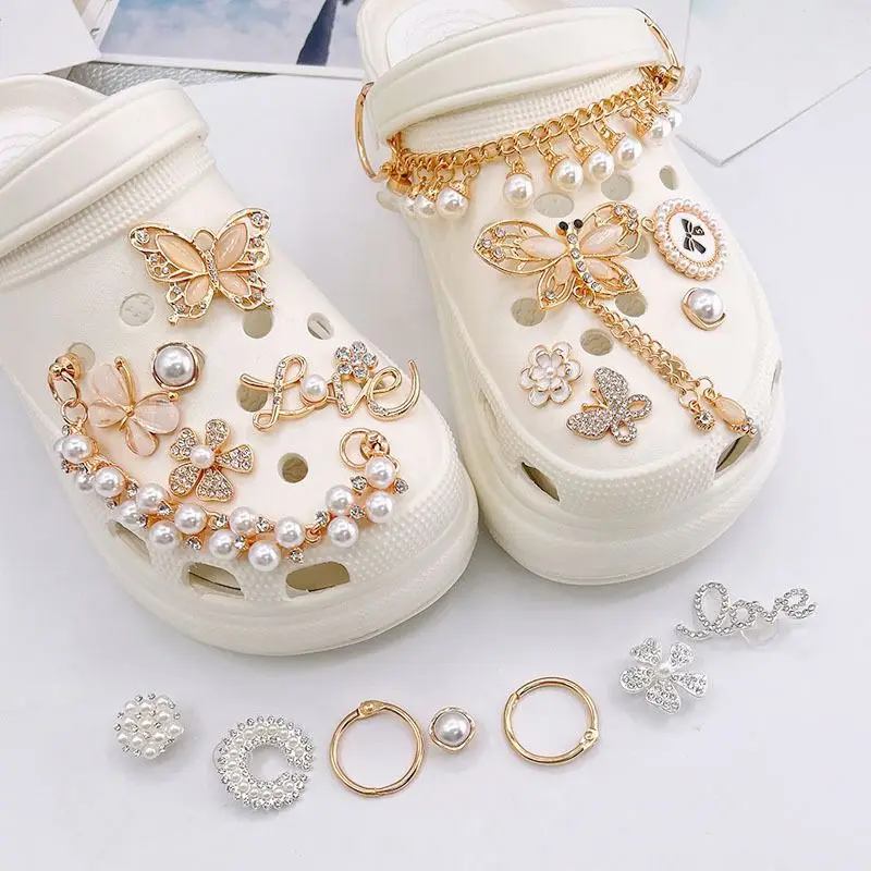 2024 High quality luxury lady metal charms for shoes clogs sandal slippers accessories ornaments decoration metal shoes charms