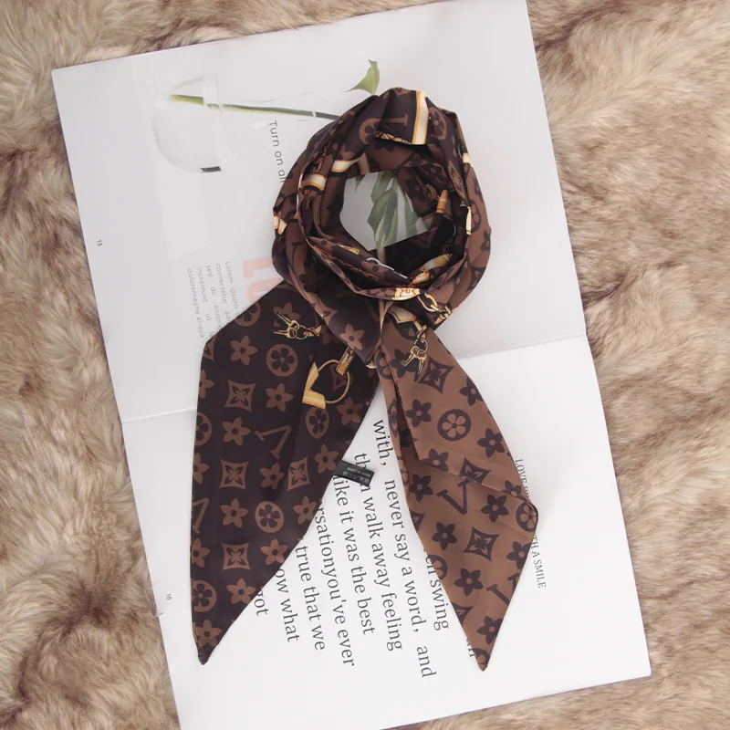 Trendy girls twill Silk cotton scarf printed Belt Vintage Hair Ties brand neckerchief collares Elegant knoted ribbion silky scar