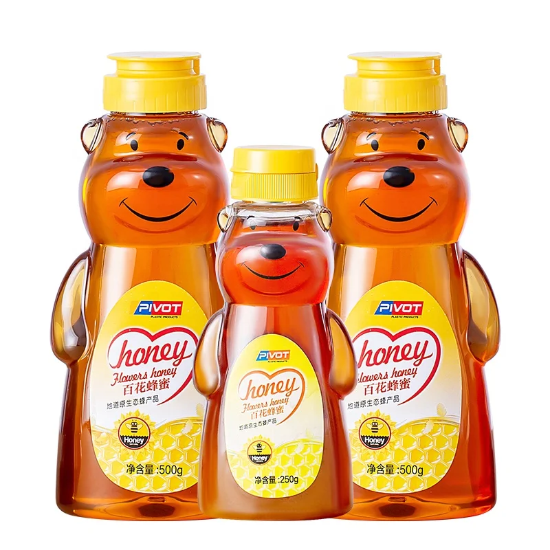 Empty Bear Shape 188ml 375ml Plastic Honey Bottle Container For Juice Honey Storing And Dispensing