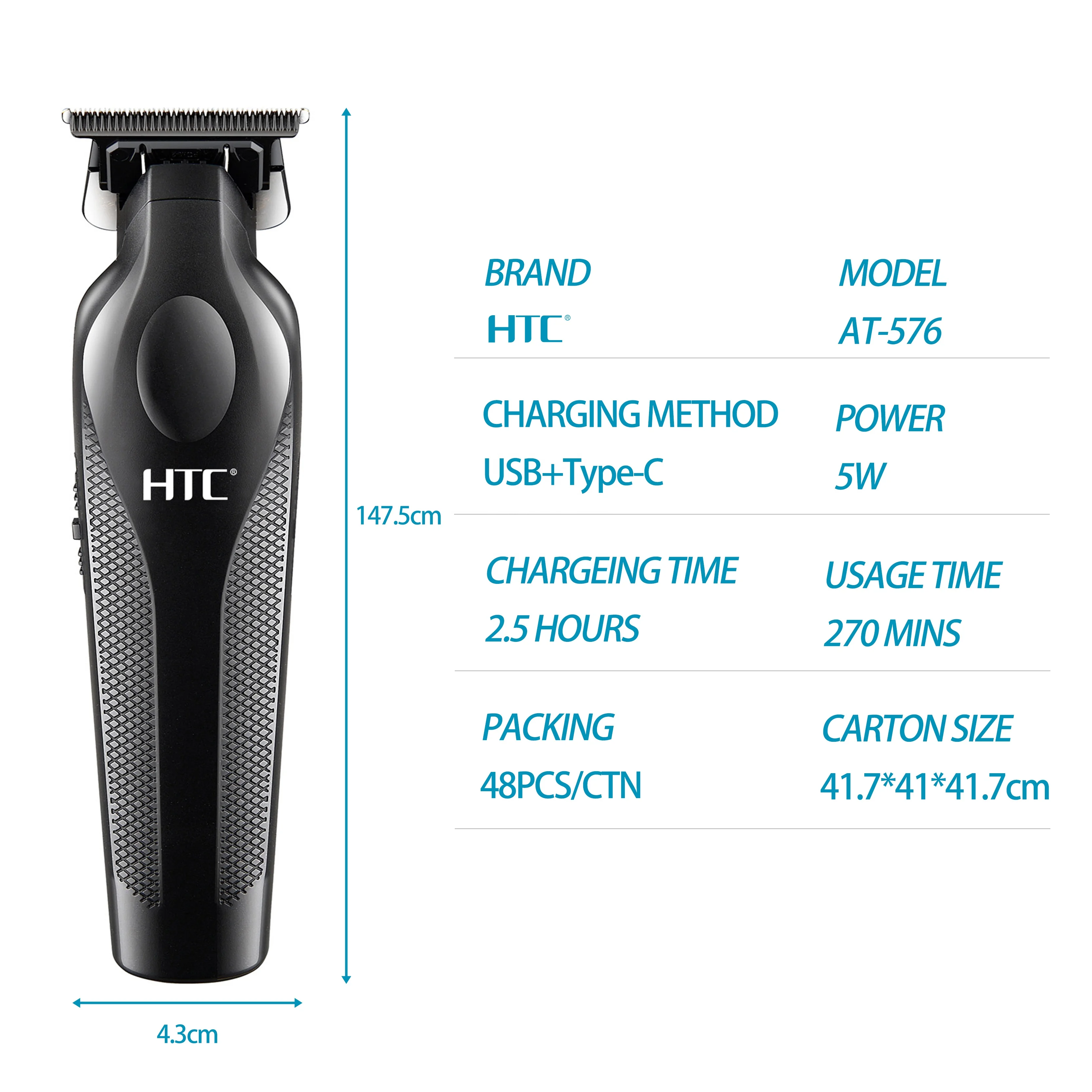 HTC AT-576 Professional barber hair clipper zero hair trimmer reinforced motor powder metallurgy blade