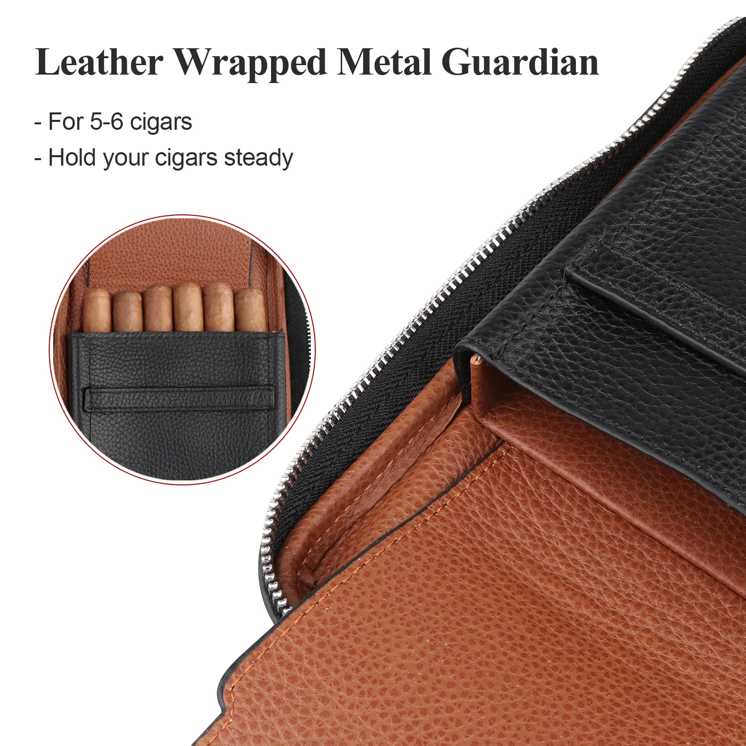 Custom Genuine Leather Cigar Case Travel  Cigar Pouch Box for 5-6 Cigars
