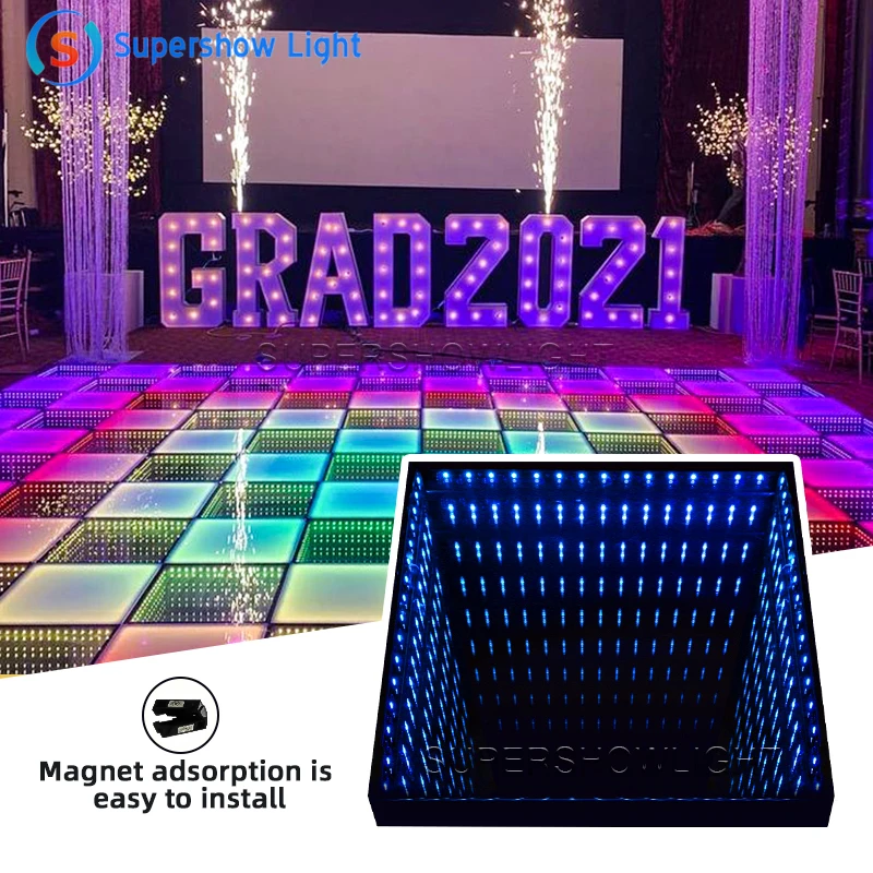 3d Infinity Mirror Video Light Led Dance Floor Glass Rgb Interactive Led Wedding Dance Floor