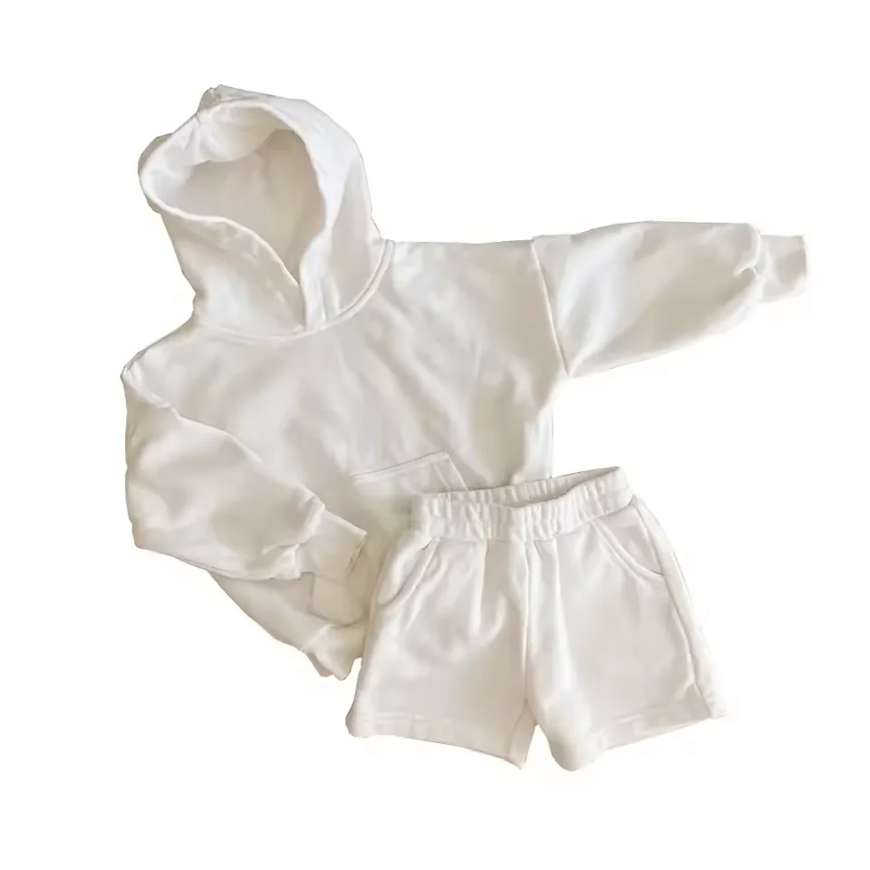 Factory Custom baby kids french terry long sleeve hooded sweatershirt and shorts set casual children tracksuits