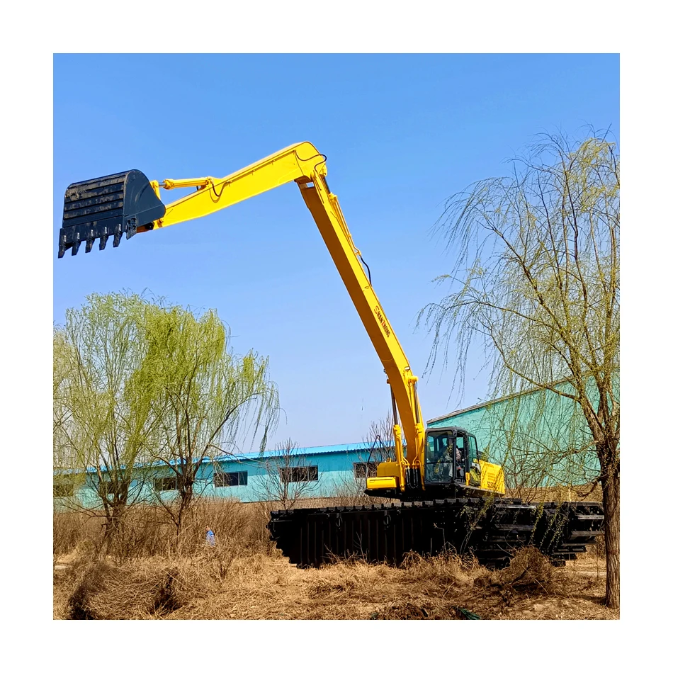 China Mountain Heavy Industries Manufacturing Multipurpose Land and Water Dual Purpose Excavators Floating Amphibious Boats for