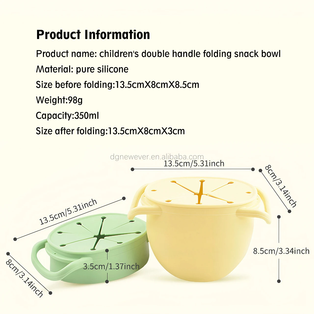 Es-pro Eco-friendly Silicone Toddler Learning Training foldable Cups BPA-Free Food Grade Kids Snack Cup Lid Baby Feeding Set