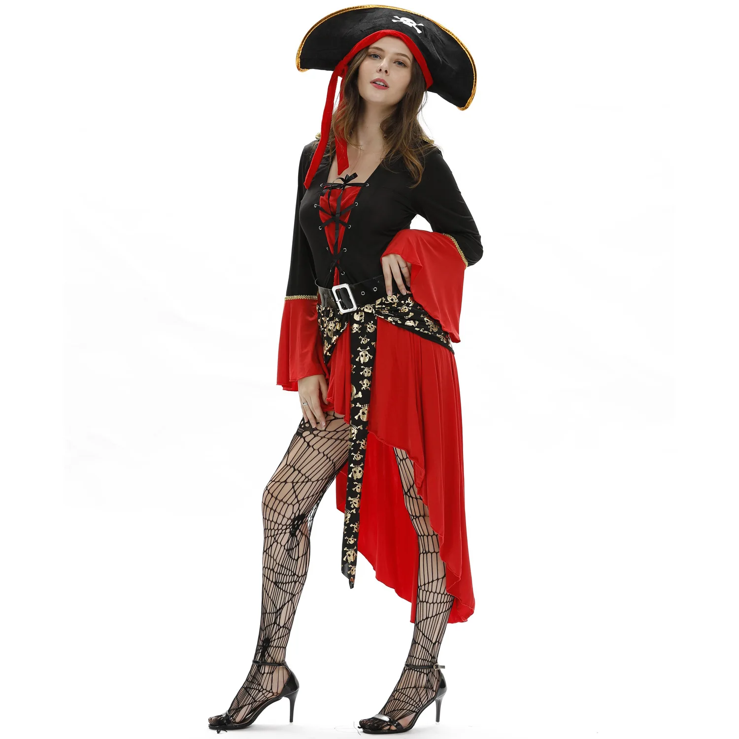 2021 New Cosplay Adultes Red Pirate Costume Carnaval Halloween Costumes For Women Party Games Outfits Fancy Dress Deguisement