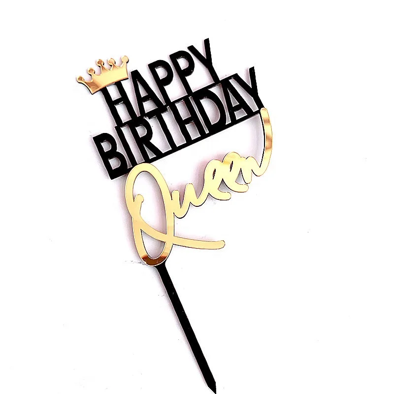 Acrylic Letter King Queen Princess Prince Happy Birthday Cake Topper With Golden Crown Bachelorette Party Supplies