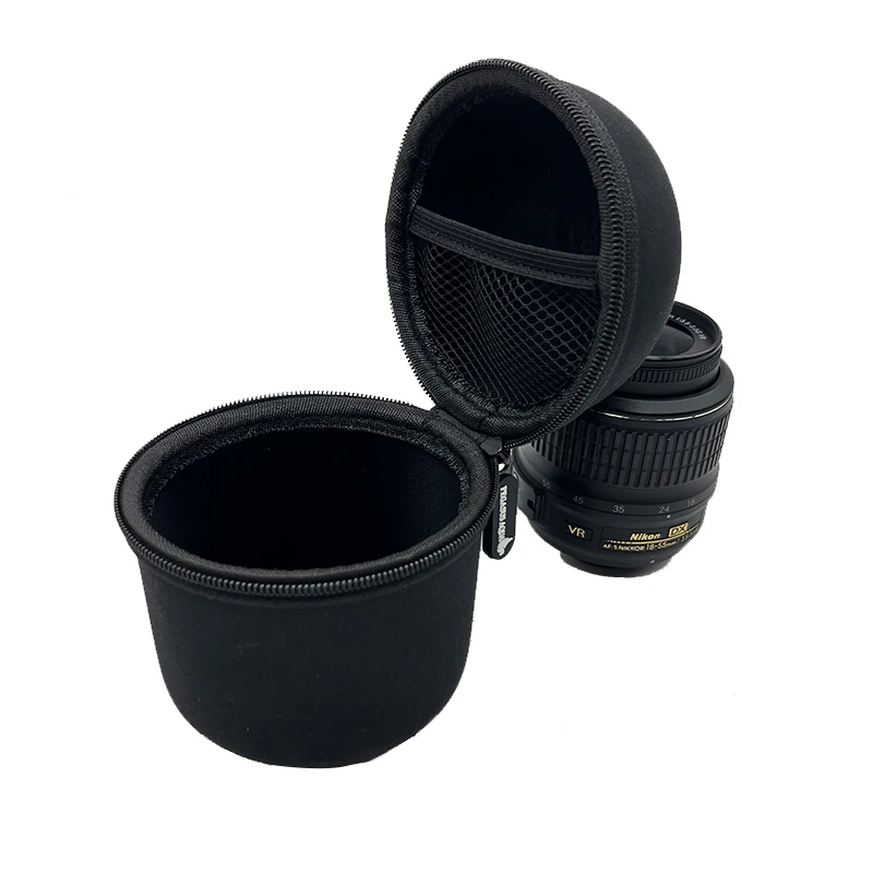 Rounded black hard shell shockproof waterproof camera lens cases for nikon