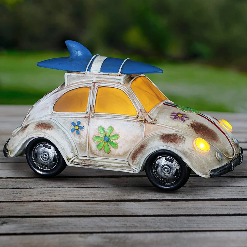BSCI Factory Solar Retro Bug Garden Statue with LED Lights Garden Decoration