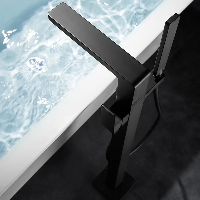 Single Handle Gold Polished Floor Mounted Freestanding Square Standing Bath Tub Shower Faucet Taps for Bathroom