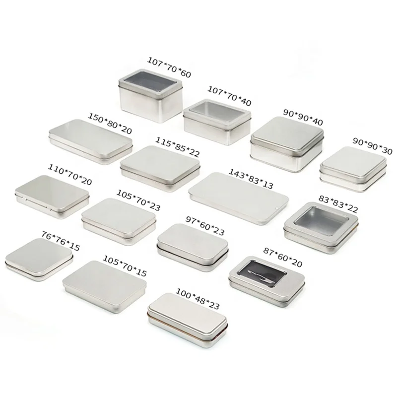 Rectangle Silver Packaging Gift Jewellery Metal Decorative Tin Boxes With Lids