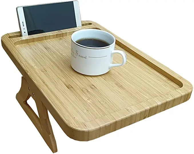 TV Snack Sofa Tray Sofa Arm Clip Table Durable Bamboo Sofa Tray Space-Saving & Practical Couch Table