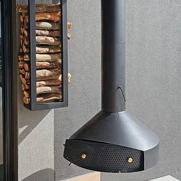 Indoor Home Improvement High-grade Matte Black Rotating Carbon Steel Hanging Wood-Burning Suspended Fireplace