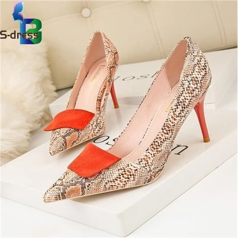 BC 2022 news women shoes trendy club snake skin sexy stiletto women high heel shoes for ladies Rubber Outsole Pumps
