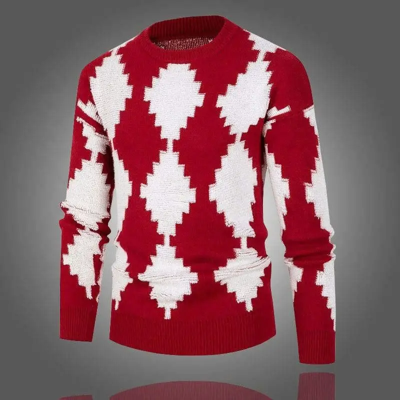 Winter Custom Logo Oem Jacquard Knitwear Men Clothes Crew Neck Cotton Men Pullover Sweater