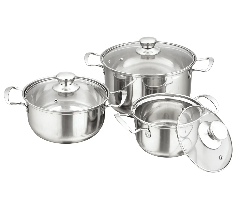 6pcs  Stainless Steel Cookware Sets Soup Stock Cooking Pot Korean Soup Pots With Glass Lid all clad stainless steel cookware