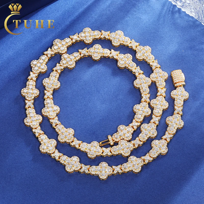 Iced Out 10mm 925 Sterling Silver Moissanite Cross Cuban Link Chain GRA Certificated Pass Diamond Tester Necklace