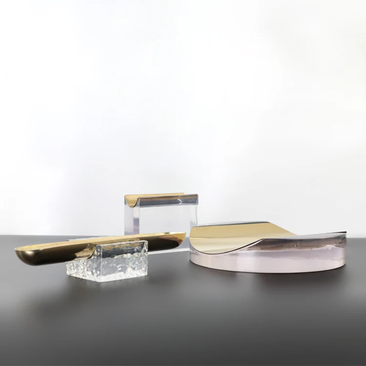 Luxury decorative metal crystal decor storage tray for home serving tray chocolate dried fruit plate