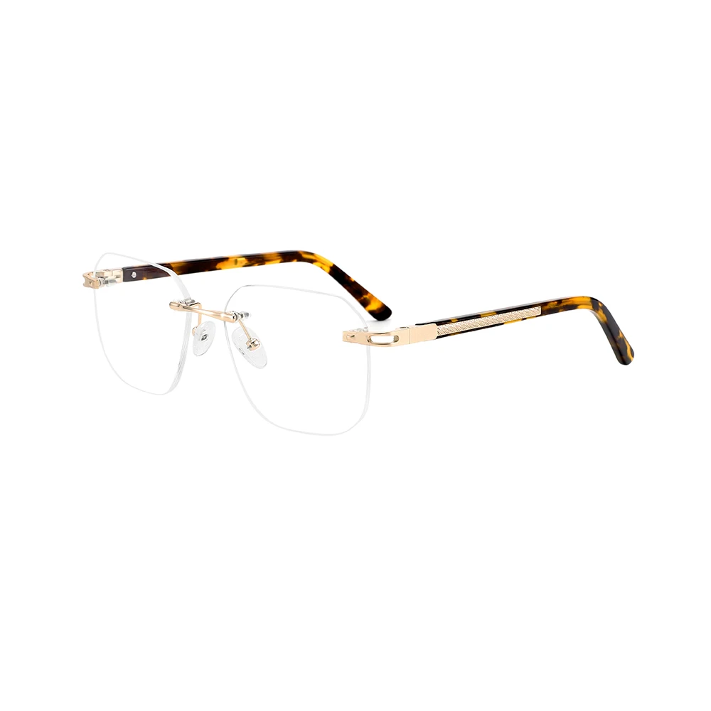 New Rimless Stainless Optical Glasses Metal Rimless Eyewear Square Gold Frames for Men Women