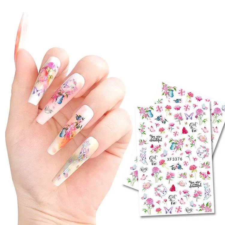 Flower Daisy Nail Art Sticker Decoration Manicure Design Lovely Sticker Decal Green Leaf Self Adhesive Nail Art Decal on Nails