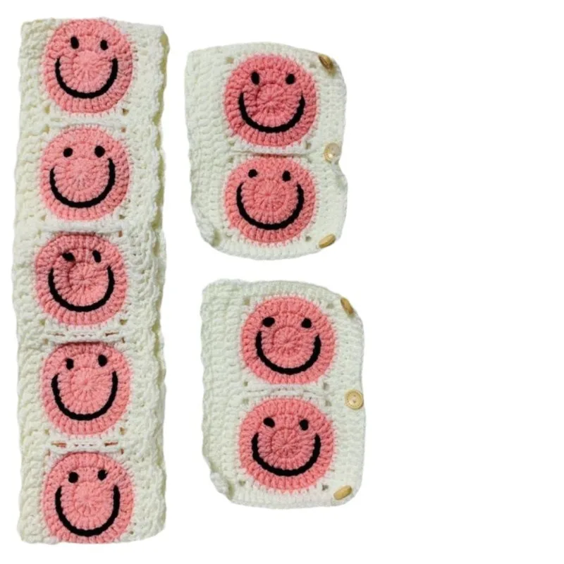 Handmade Crocheted Floret Decorative Car Steering Wheel Cover Non-Slip Safety Belt Cover Cross-Border Unisex Interior