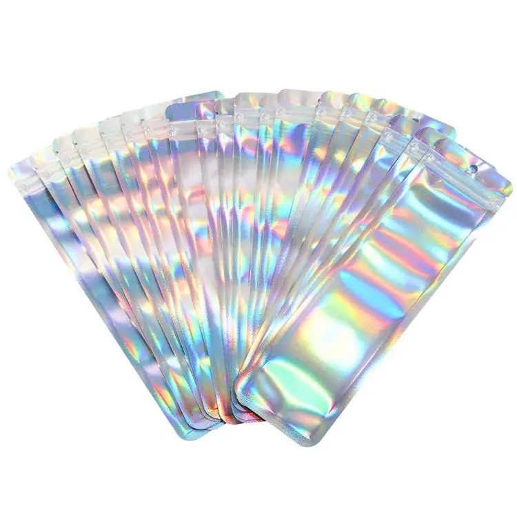 Hot sale Custom Resealable Cosmetic Clear Packaging Pouch Zipper Plastic Holographic Makeup Bag