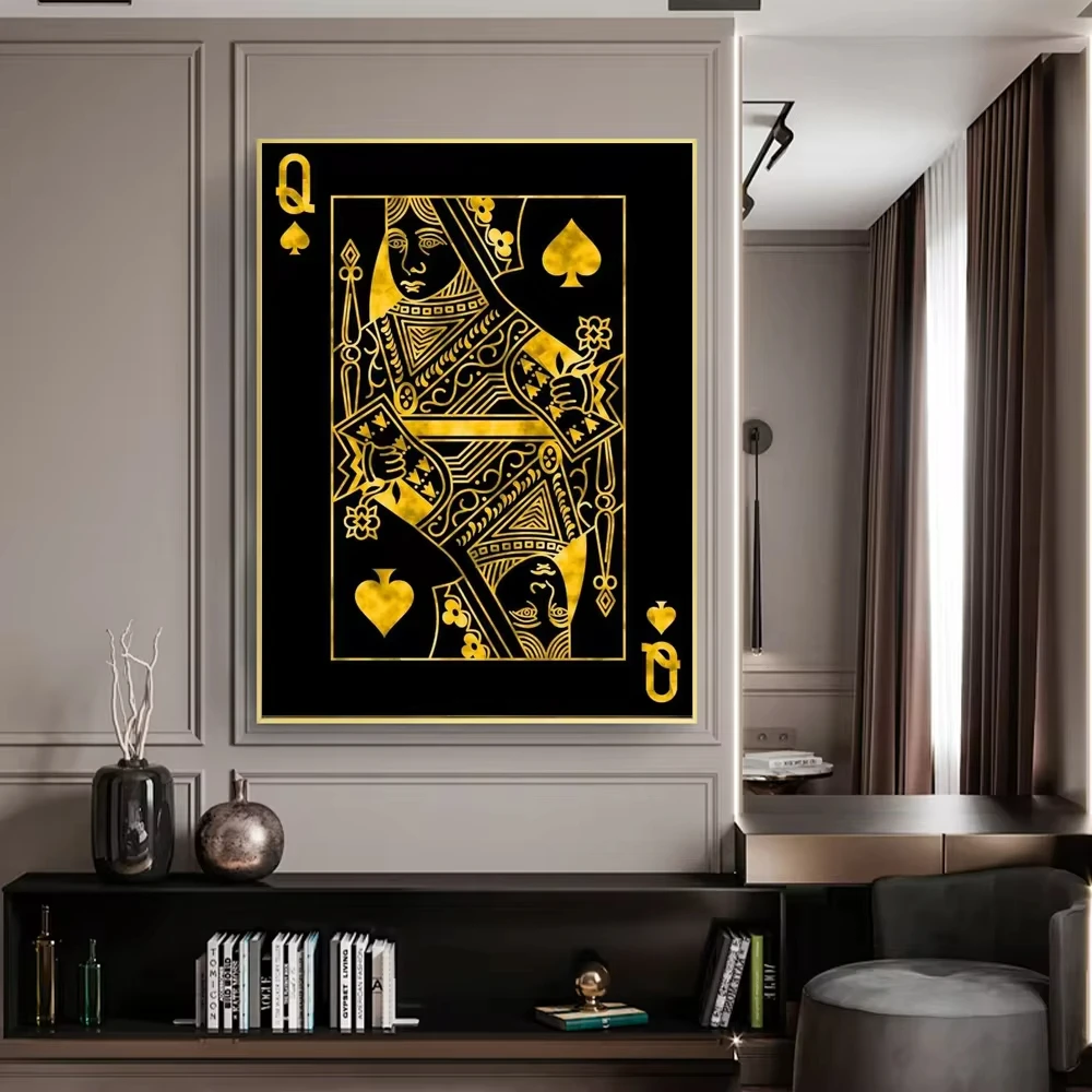 Gold Queen King Poker Black Wall Art Prints Picture Posters Nordic Living Work Room Crystal Porcelain Painting