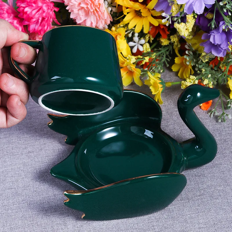 Custom Gift Box Set Wholesale Swan Shape Multicolor Holiday Gift Ceramic Coffee Cup Mug