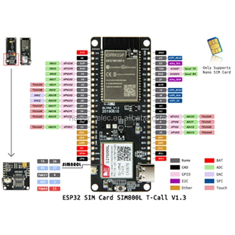  HAISEN TTGO T-Call V1.3 ESP32 WiFi BT беспроводной модуль GPRS антенна SIM-карта SIM800L Модуль и