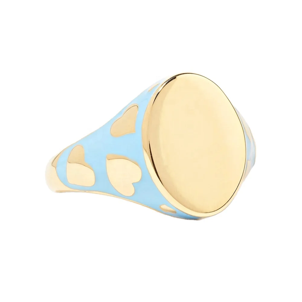 Factory Custom Designs 925 Sterling Silver Jewellery Gold Plated Enamel Signet ring