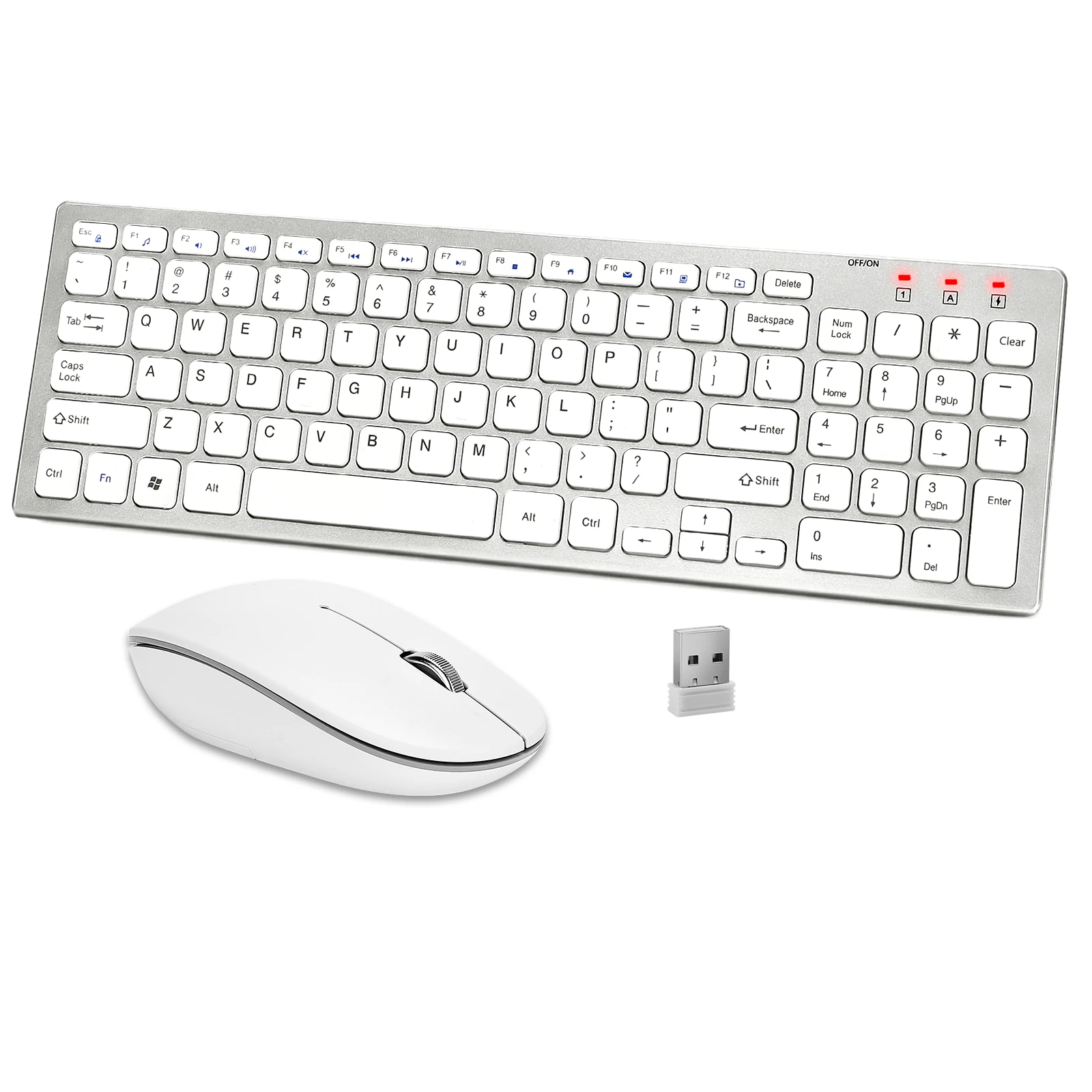 Ergonomic Compact  2.4G USB Nano Full Size 102 Key Scissors-key Quiet Wireless Keyboard and Mouse Combos