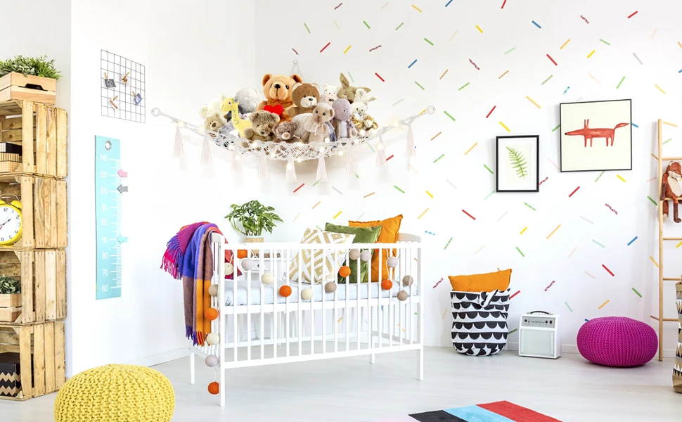 Stuffed Animal Net Bag Corner Plush Toys Play Room Bedroom Net Holder Storage Hammock Hanging Toy Hammock