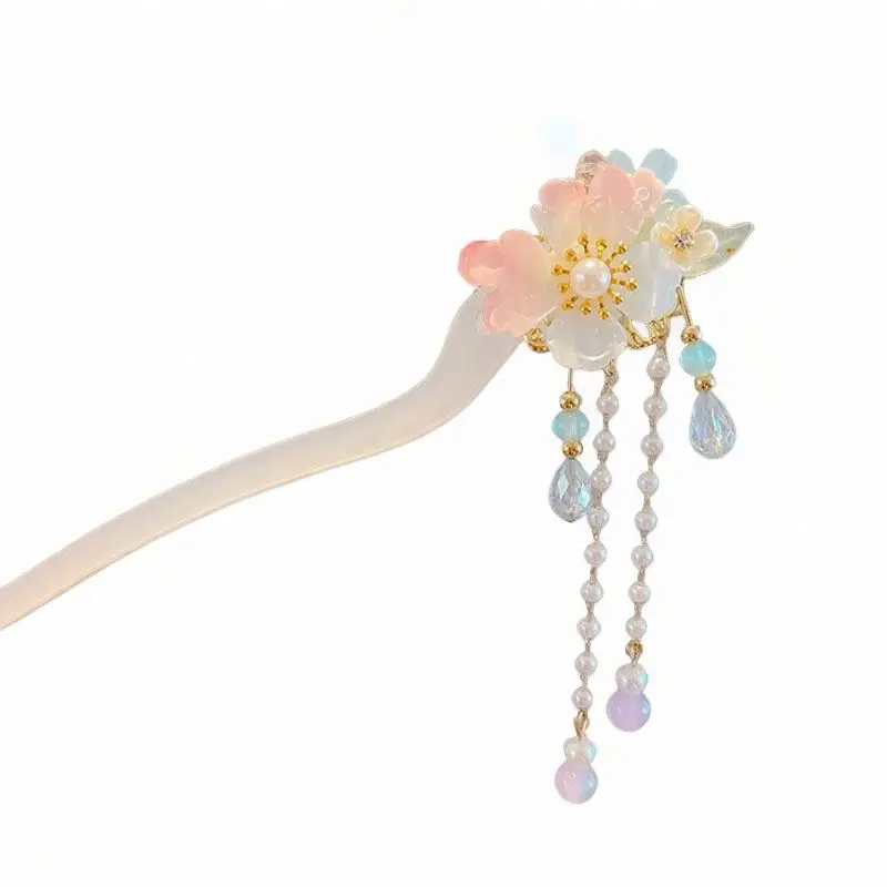 Wholesale Cheap Acrylic Chinese Style Sweet Kids Bun Hair Pins Jade Acetate Girls Hairpins