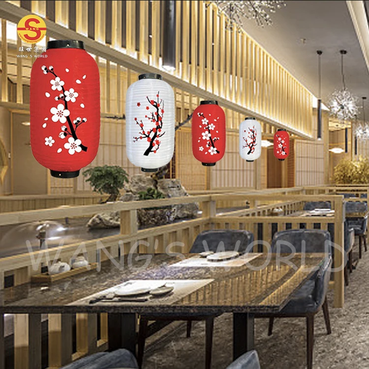 Chinese Korean Japanese Restaurant Decorative Lantern Waterproof Foldable Silk Fabric Plum Blossom Lanterns