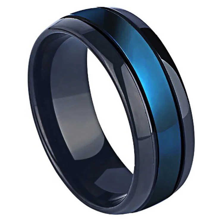 OBE ювелирные изделия фабрика оптовая продажа Супермен 8 мм IP черное покрытие лучшее качество карбид вольфрама тонкая синяя линия кольцо