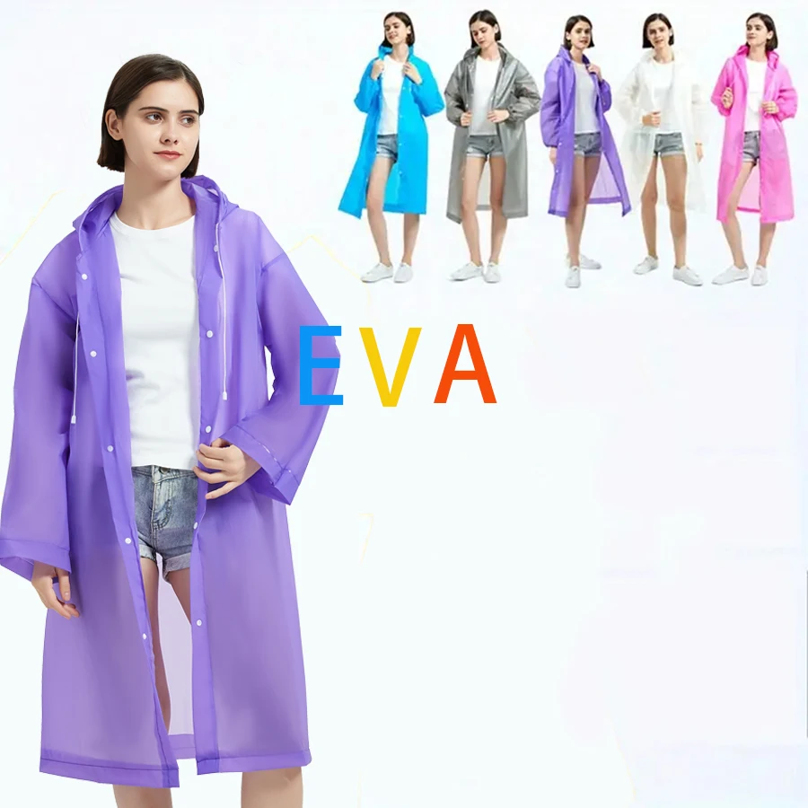 Wholesale Custom Logo Print Long Rain Coat Poncho Plastic Rain Wear Eva Waterproof Reusable Raincoat