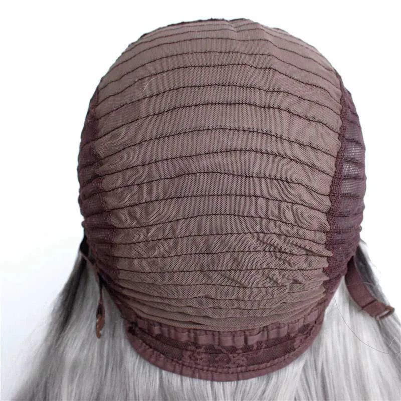 European and American mid-length straight curly hair COS gray gradient anime wig female chemical fiber headgear synthetic wig