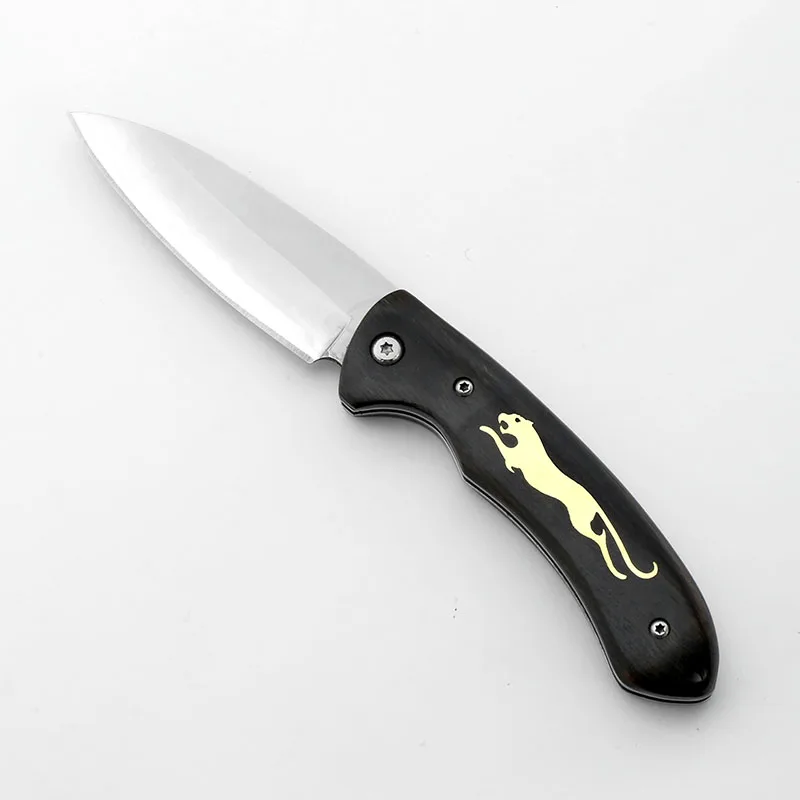 3-layer composite sandwich steel Folding Knife Custom Leopard pattern Ebony Handle Pocket Knife Tactical Survival Hunting knife
