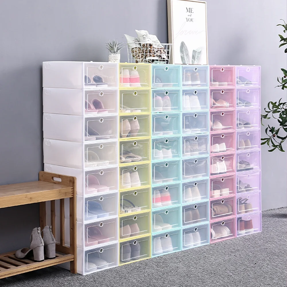 Стабильная коробка для обуви, Складная портативная прозрачная коробка для обуви, оптовая продажа, Штабелируемая стойка для обуви, органайзер, акриловая коробка для обуви