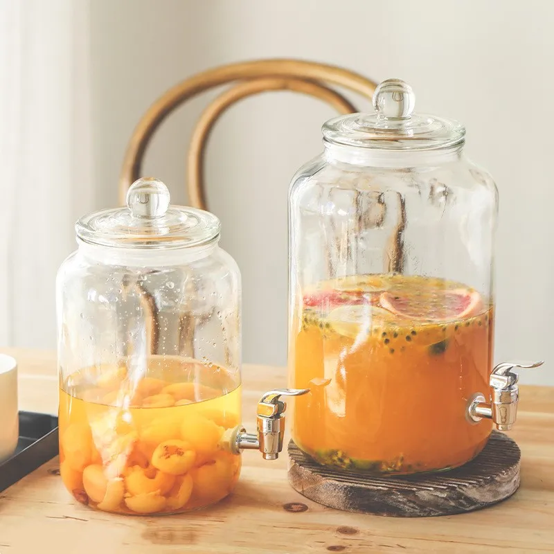 2L 5 liter glass drink dispenser with tap juice dispenser with screw airtight glass bottle with sealed lid empty cans with mixer