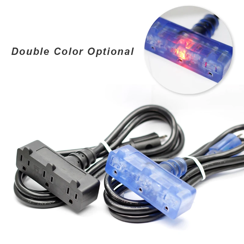 14AWG Extension Cable with 3 Prong Grounded Plug 3 Outlet 5-15R American standard Power cord